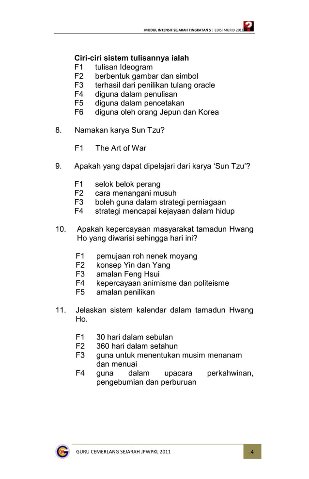 Modul Intensif Sejarah Tingkatan 4 (Jawapan)  PDF