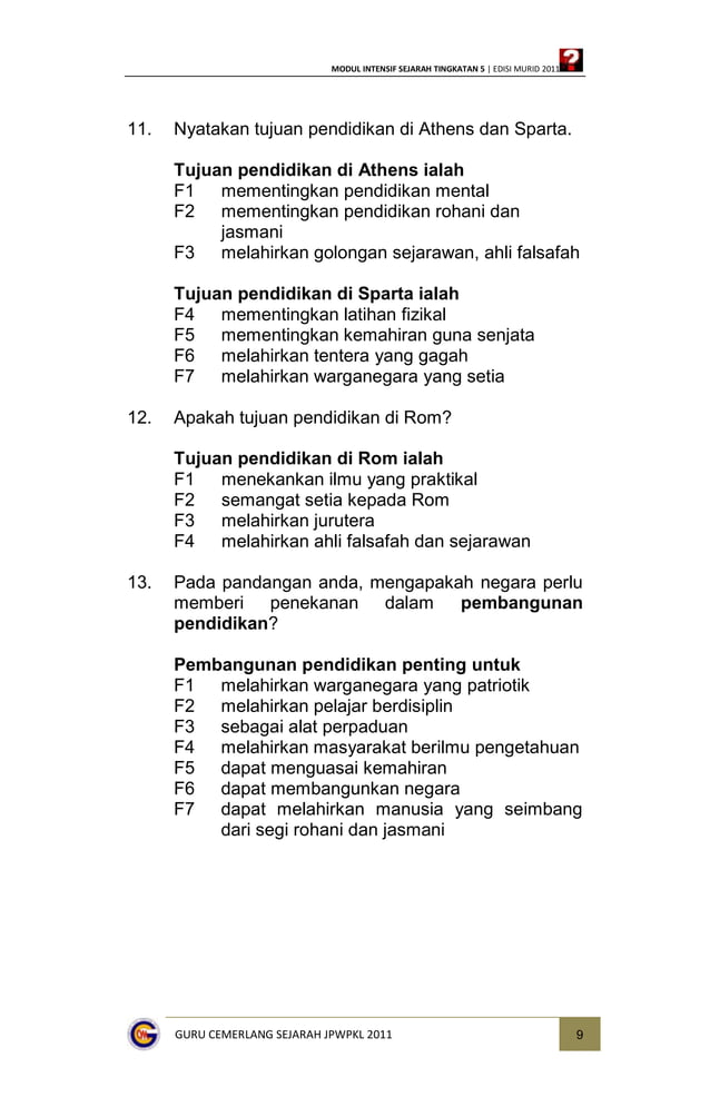 Modul Intensif Sejarah Tingkatan 4 (Jawapan)  PDF