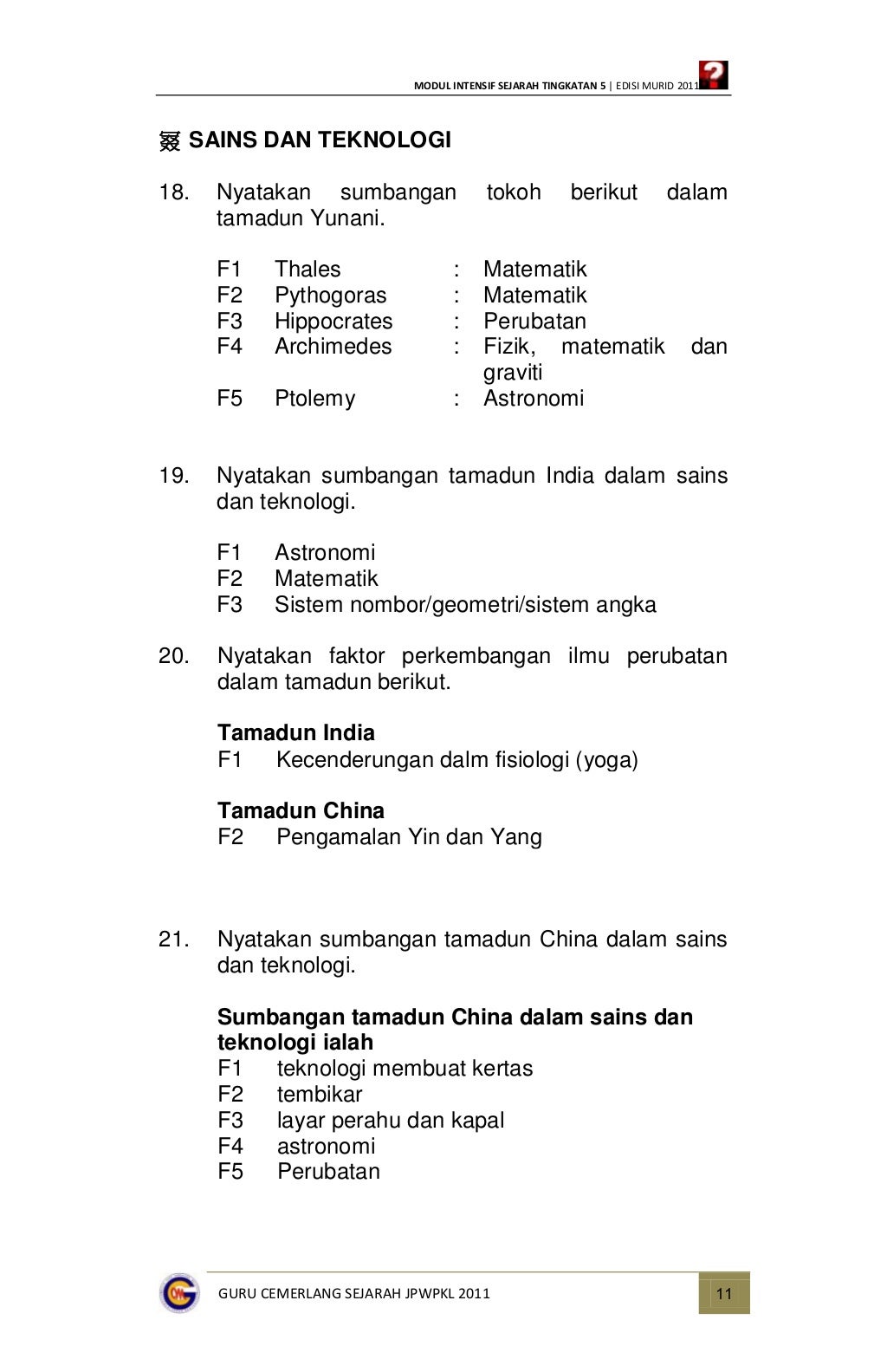 Modul Intensif Sejarah Tingkatan 4 (Jawapan)