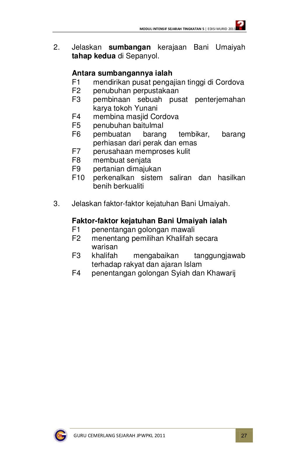 Modul Intensif Sejarah Tingkatan 4 (Jawapan)