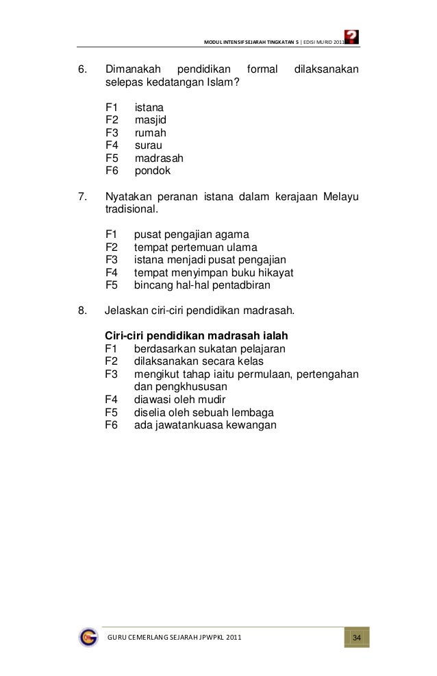 Modul Intensif Sejarah Tingkatan 4 (Jawapan)