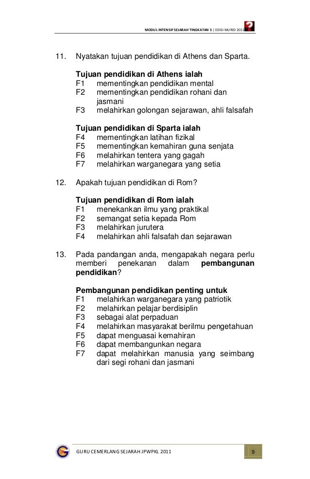 Modul Intensif Sejarah Tingkatan 4 Jawapan