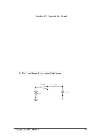 Gambar 38 : Capasitor Seri Paralel.
3). Bila posisi Saklar di hubungkan (ON) Hitung :
Modul ELKA-MR.UM.002.A 70
 