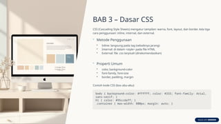 Html Informatika Modul Pembelajaran Informatika: Dasar HTML & CSS untuk Kelas IX SMP | PPTX