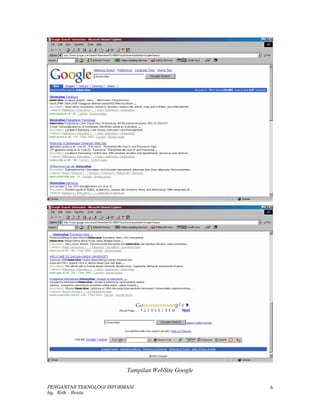 Tampilan WebSite Google

PENGANTAR TEKNOLOGI INFORMASI                       6
by. Erik - Restu
 
