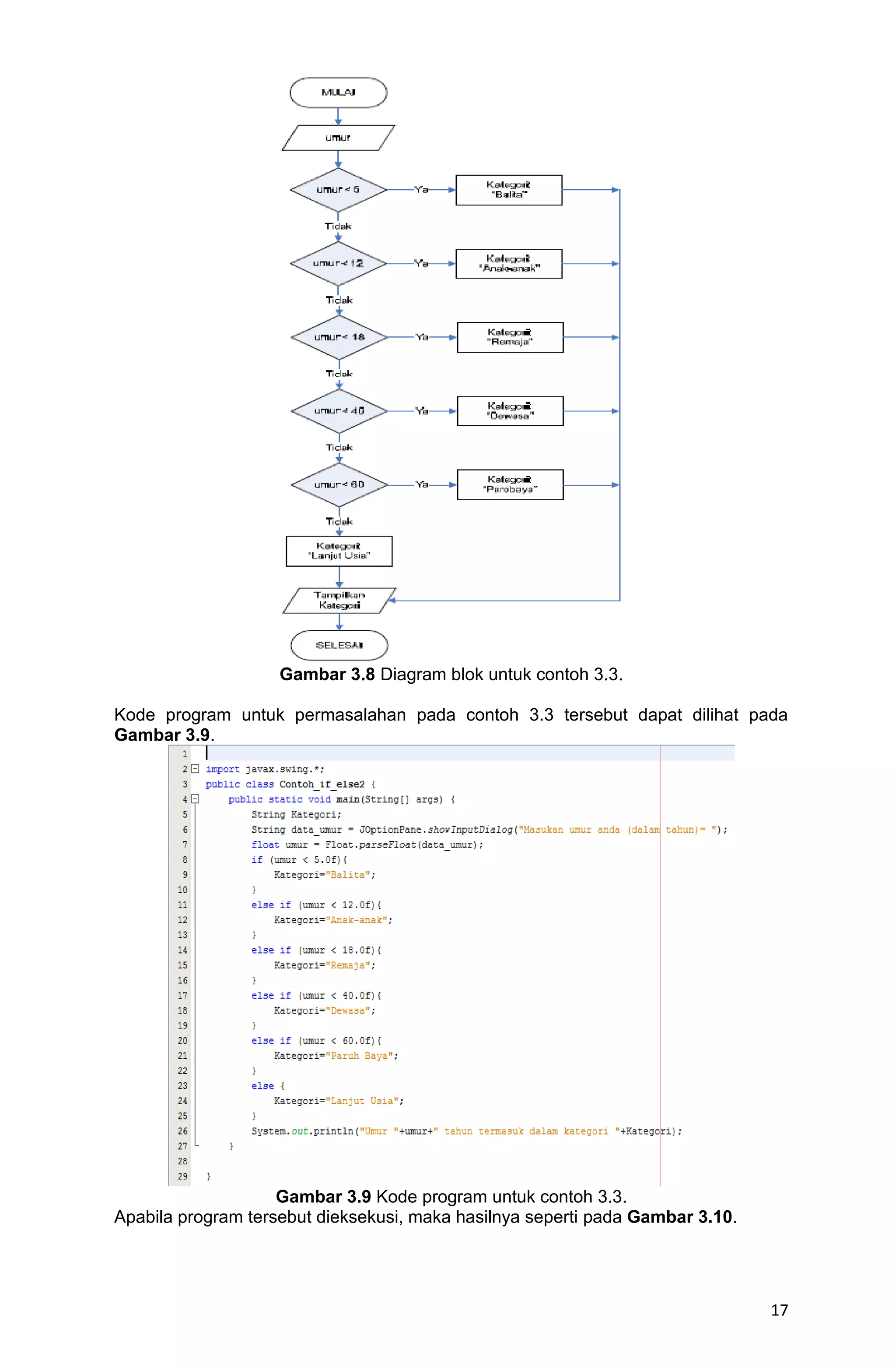 17 Gambar 3.8 Diagram blok untuk contoh 3.3. Kode program untuk permasalahan pada contoh 3.3 tersebut dapat dilihat pada Gambar 3.9. Gambar 3.9 Kode program untuk contoh 3.3. Apabila program tersebut dieksekusi, maka hasilnya seperti pada Gambar 3.10. 
