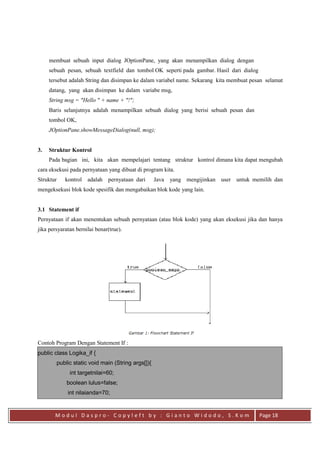 Modul praktikum dasar dasar pemrograman java | PDF