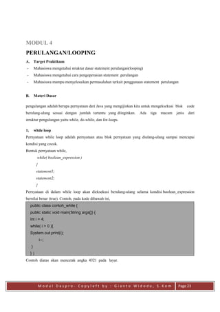 Modul praktikum dasar dasar pemrograman java | PDF