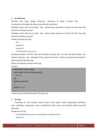 Modul praktikum dasar dasar pemrograman java | PDF