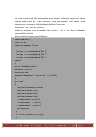 Modul praktikum dasar dasar pemrograman java | PDF