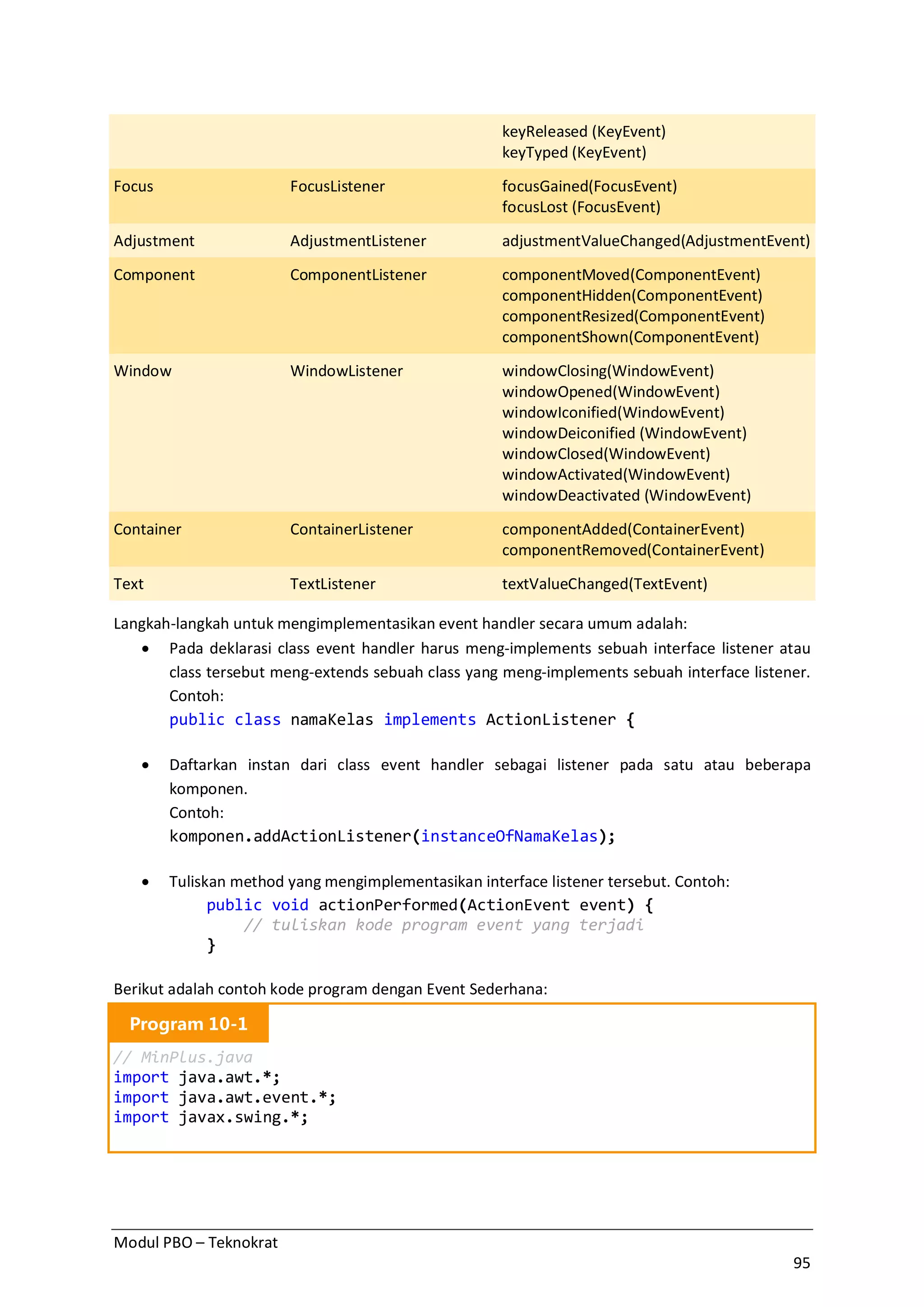 Modul PBO Bab-10 - Event & Exception Handling | PDF