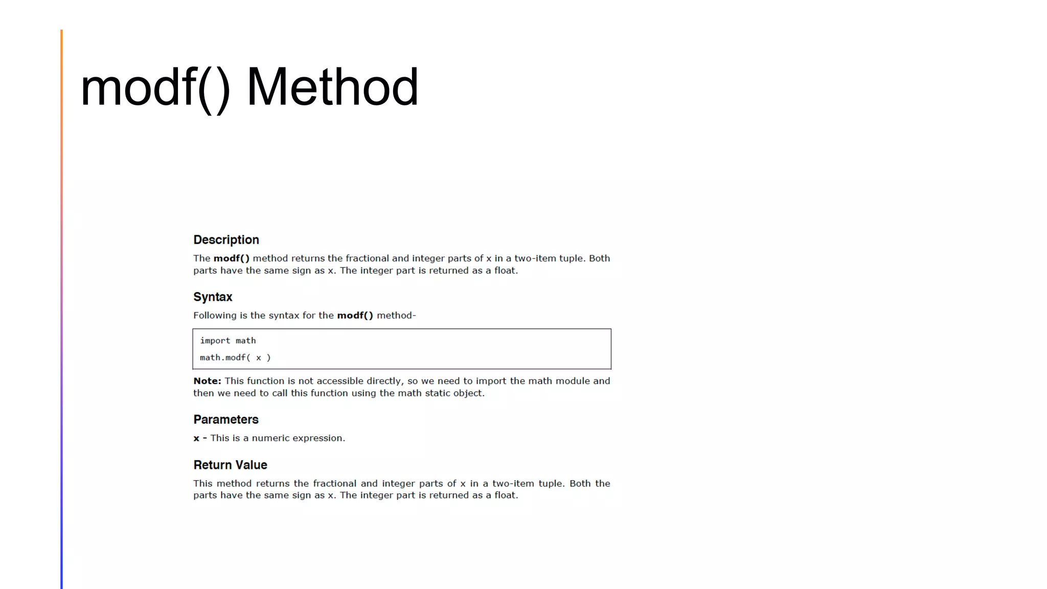 modf() Method
 