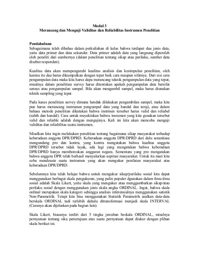 Modul Uji Validitas Reliabilitas