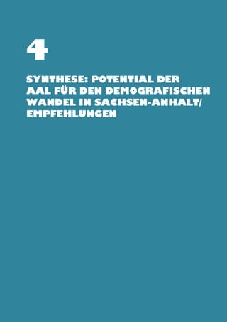 4
Synthese: Potential der
AAL für den demografischen
Wandel in Sachsen-Anhalt/
Empfehlungen

 