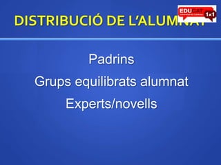 DISTRIBUCIÓ DE L’ALUMNATPadrinsGrupsequilibratsalumnatExperts/novells