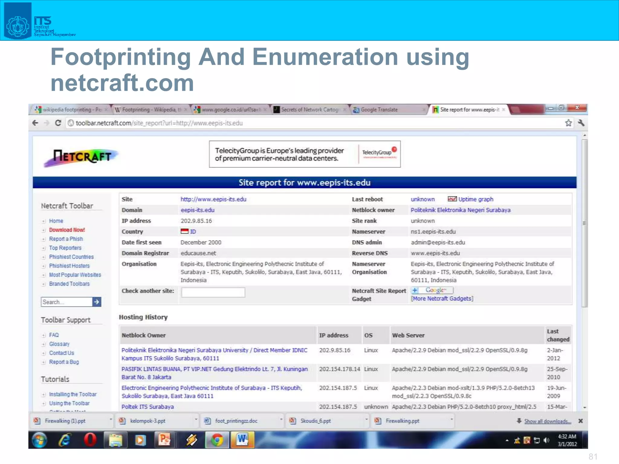 81
Footprinting And Enumeration using
netcraft.com
 