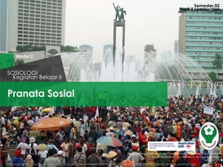 Semester 02
Prodi Keperawatan

Modul 2

SOSIOLOGI
Kegiatan Belajar II

Pranata Sosial

Badan Pengembangan dan Pemberdayaan Sumber Daya Manusia
Pusat Pendidikan dan Pelatihan Tenaga Kesehatan
Jakarta 2013

http://4.bp.blogspot.com/-qpCfaTar6s0/TosiVG_LMZI/AAAAAAAAAAU/P4SpAtYs7eU/s1600/20050910040813jakarta_farmers_protest45.jpg

 