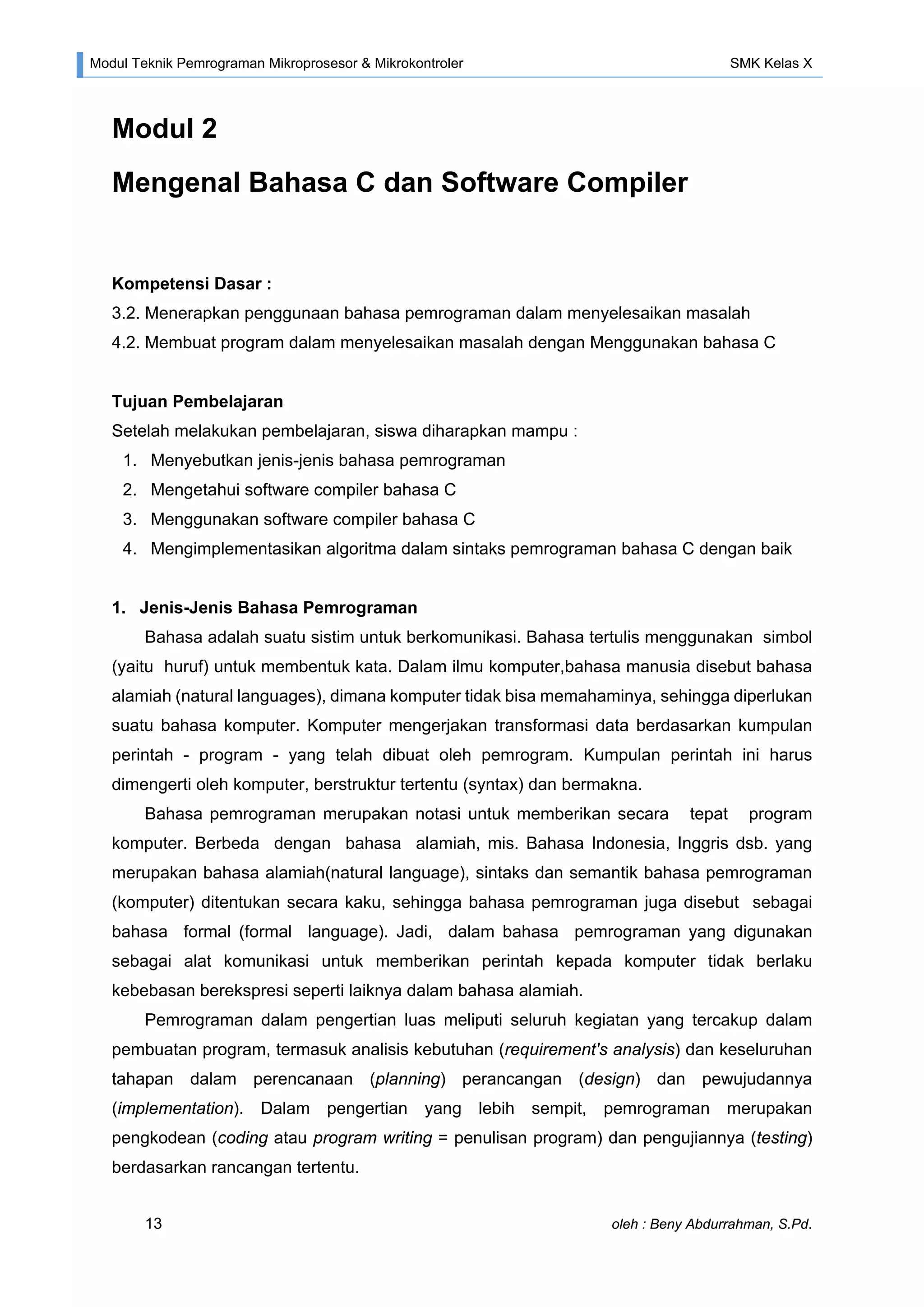 Modul 2 teknik pemrograman mengenal bahasa c dan compiler | PDF