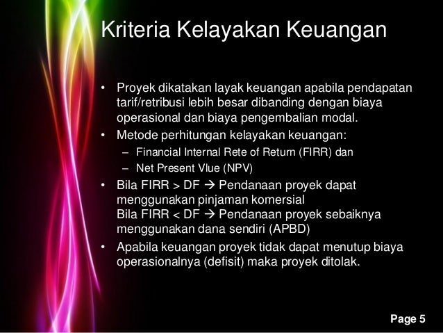 Studi Kelayakan Ekonomi & Finansial Sarana dan Prasarana 