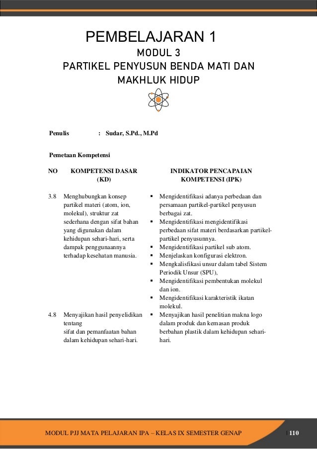 Modul 3 Pembelajaran 1 Partikel Penyusun Benda Mati Dan Makhluk Hidup Modul 3 Pembelajaran 1 Partikel Penyusun Benda Mati Dan Makhluk Hidup