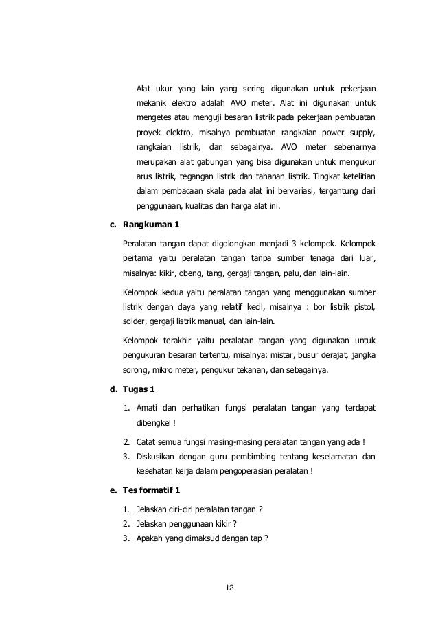 Modul 3 penggunaan peralatan bengkel Modul 3 penggunaan peralatan bengkel
