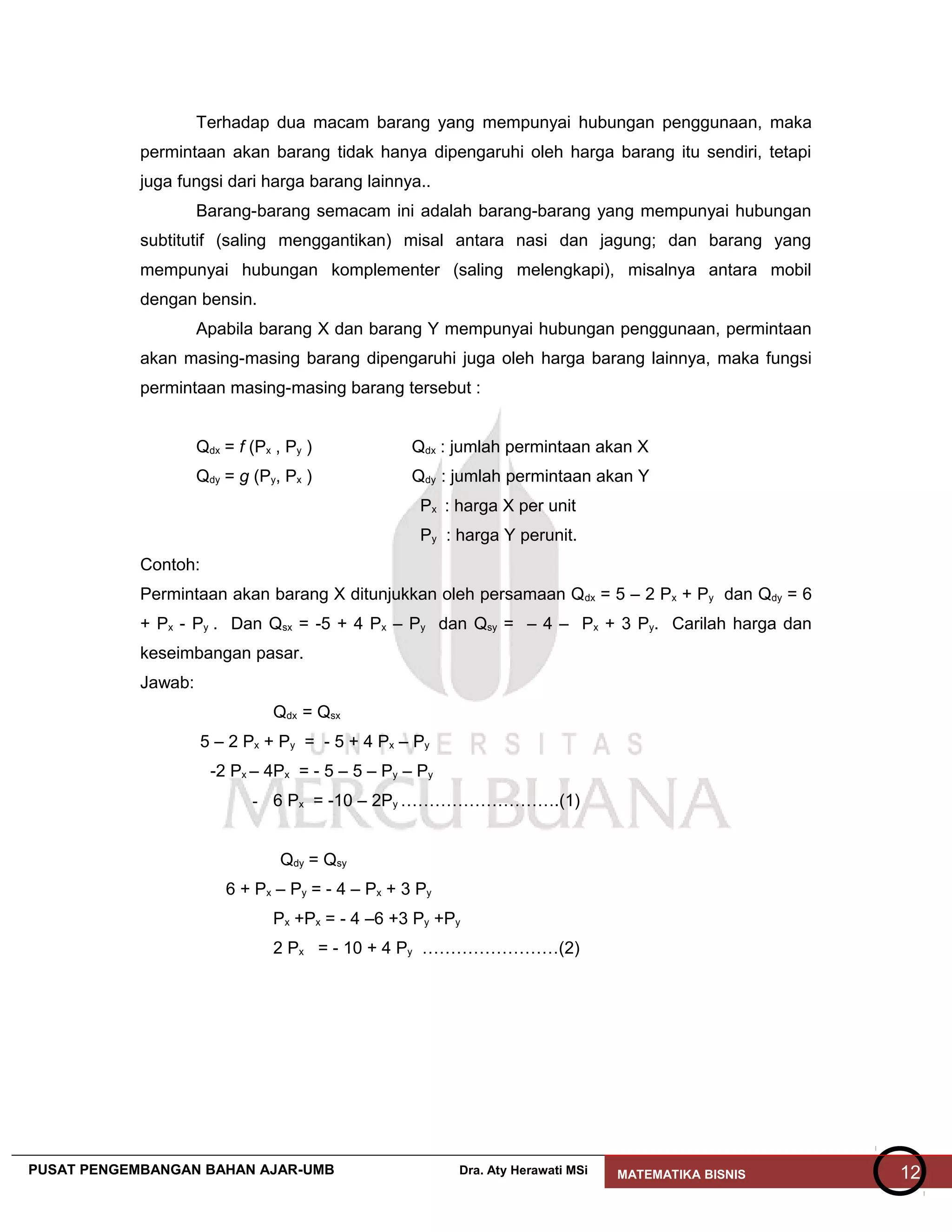 Modul 5 fungsi permintaan, fungsi penawaran dan keseimbangan pasar | DOC