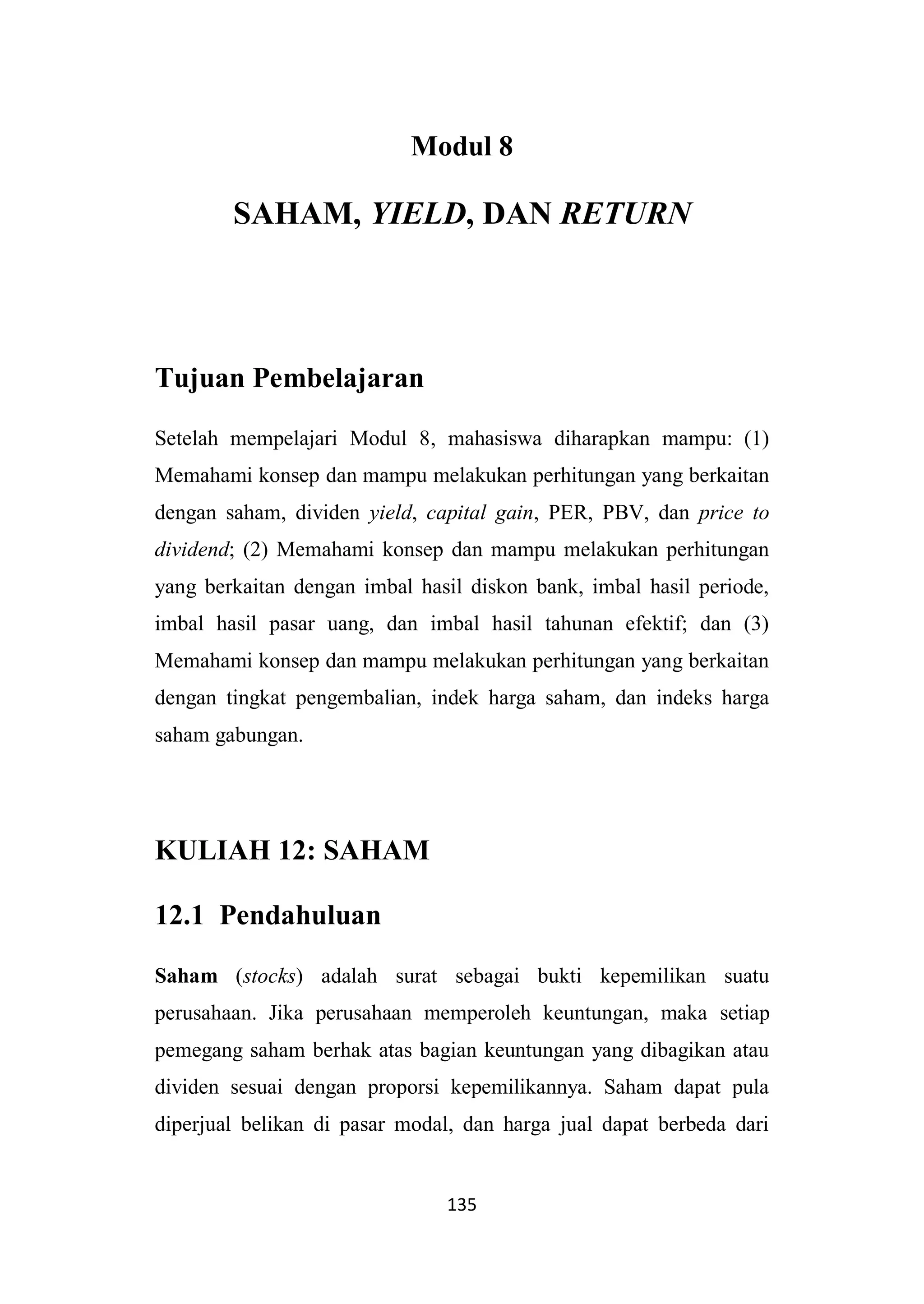 Saham, Yield, dan Return (Matematika Keuangan) | PDF
