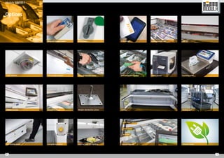 9
8
ESD protection system
1D or 2D barcode reader
Sliding console
Label printer Counting scale
Put-to-Light system
LED bar
Laser pointer
Magnetic badge reader Alphanumeric bar
Automatic door
EKS Reader
Trolley
RFID reader
End picking pedal Tray accessories
External bay LED lighting
SLOT TRAY WALLS
SEPARATORS
DIVIDERS
Options
Modula SINTES1
Weight distribution plates
Modula Green
Picking cart
End picking button
 