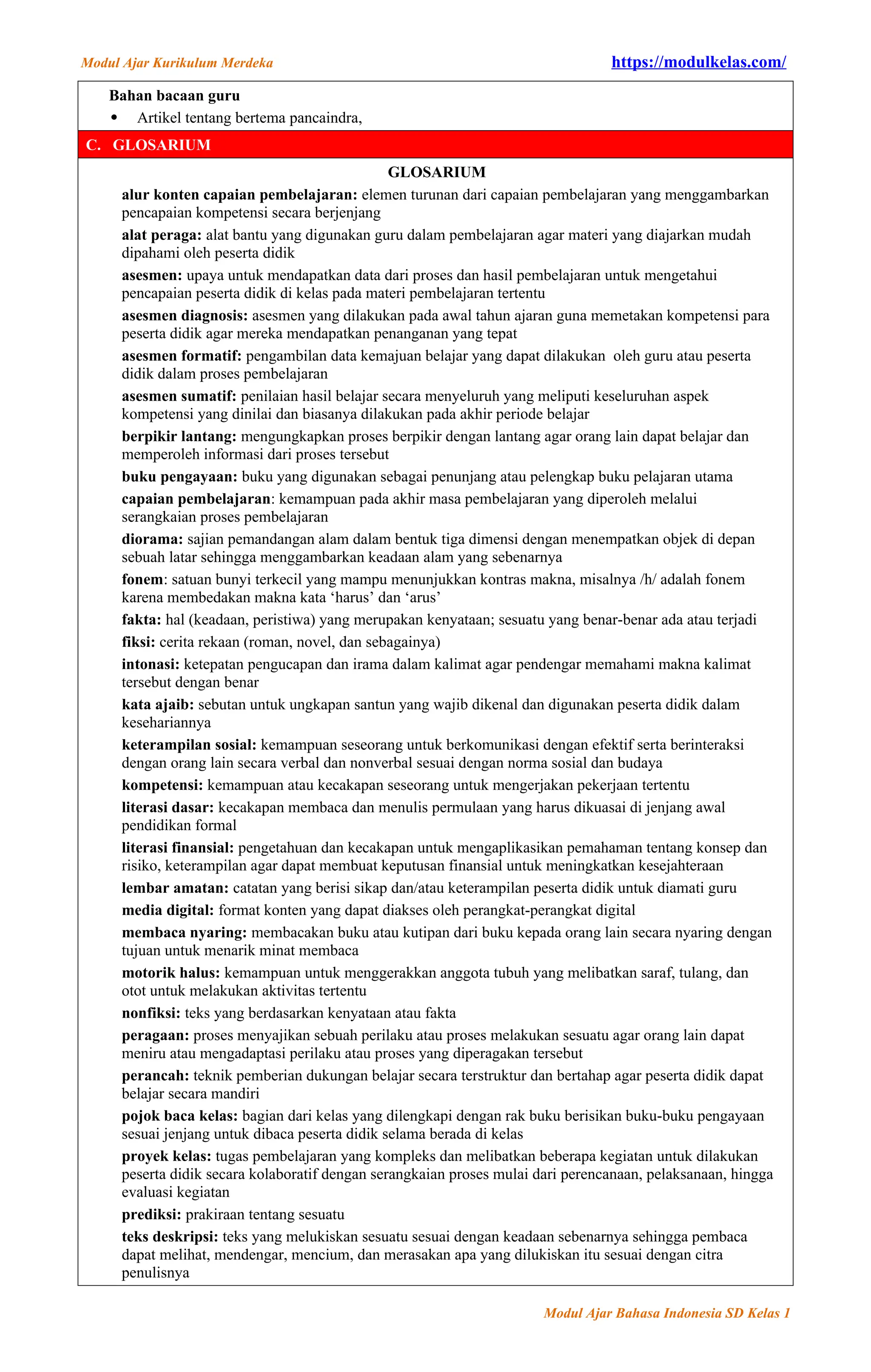 Modul Ajar Bahasa Indonesia Kelas 1 Fase A Kurikulum Merdeka ...