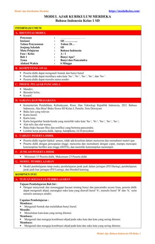 Modul Ajar Bahasa Indonesia Kelas 1 Fase A Kurikulum Merdeka ...