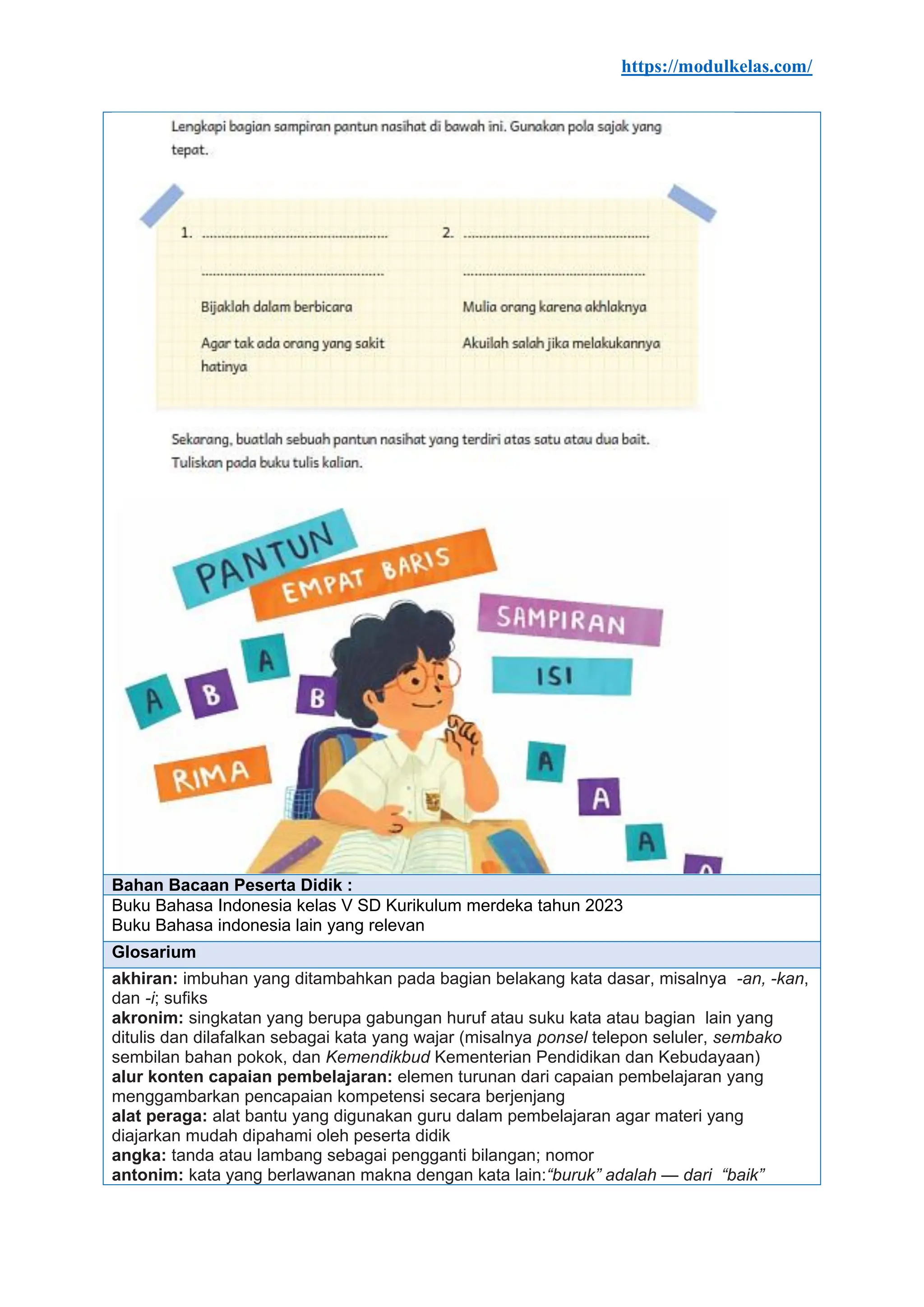 Modul Ajar Bahasa Indonesia Kelas 5 Fase C Kurikulum Merdeka | PDF