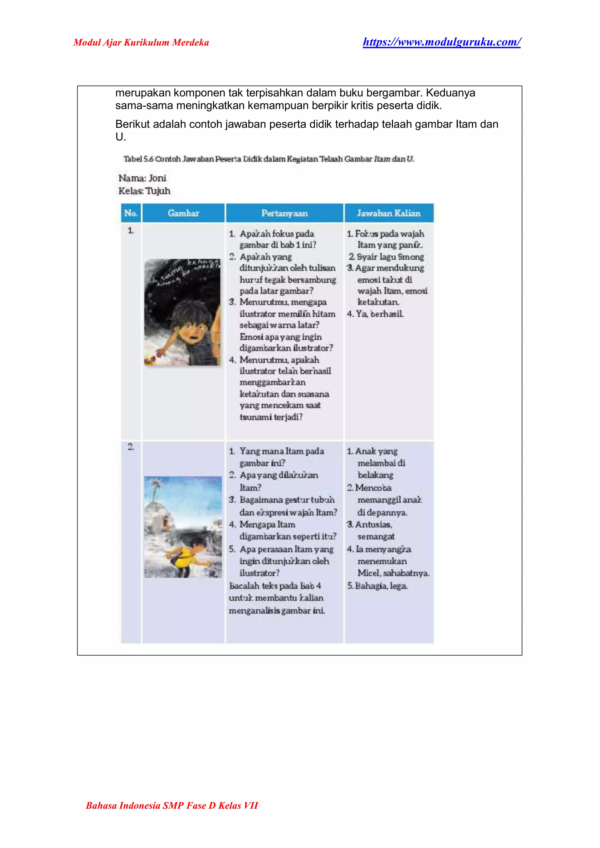 Modul Ajar Bahasa Indonesia Kelas 7 Smp Fase D Bab 5 Docx