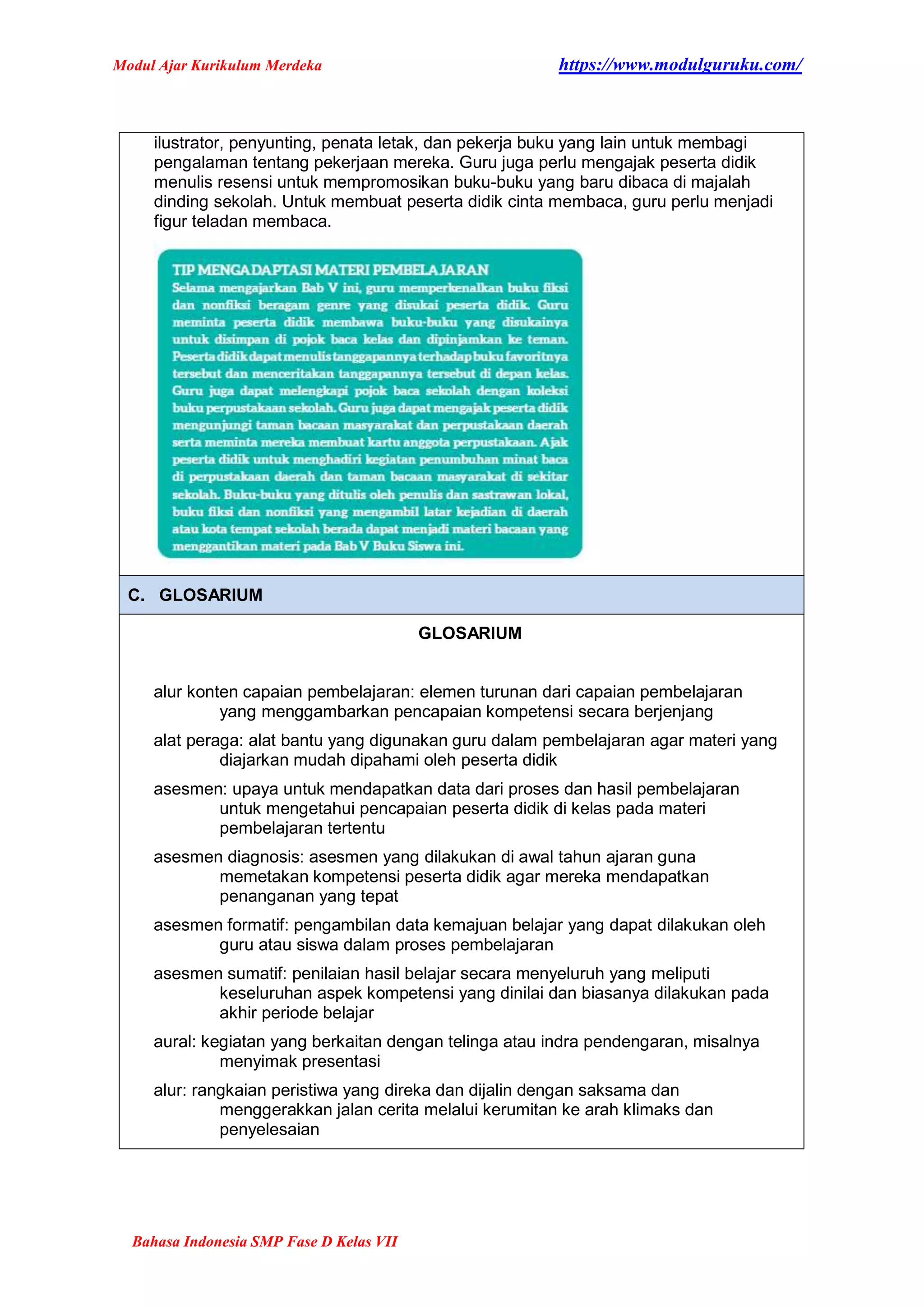 Modul Ajar Bahasa Indonesia Kelas 7 Smp Fase D Bab 5 Docx
