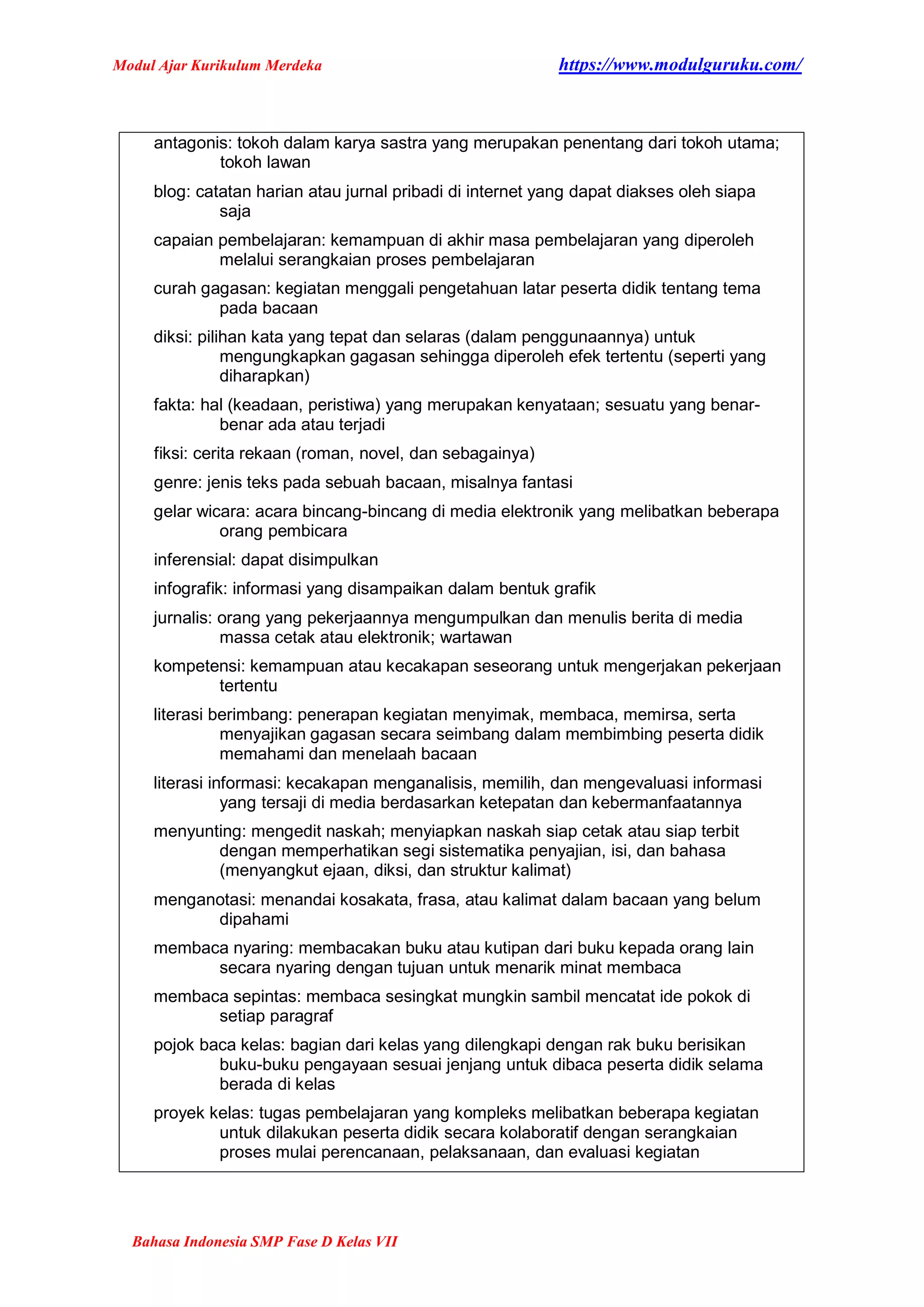 Modul Ajar Bahasa Indonesia Kelas 7 Smp Fase D Bab 5 Docx