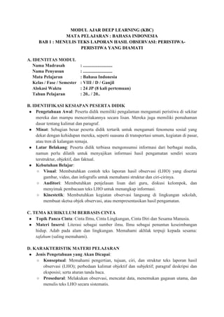 Modul Ajar Bahasa Indonesia Kelas 8 - KBC | PDF