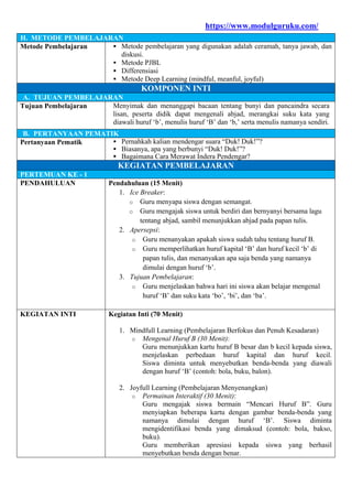 Modul Ajar Deep Learning Bahasa Indonesia Kelas 1 Kurikulum Merdeka | PDF