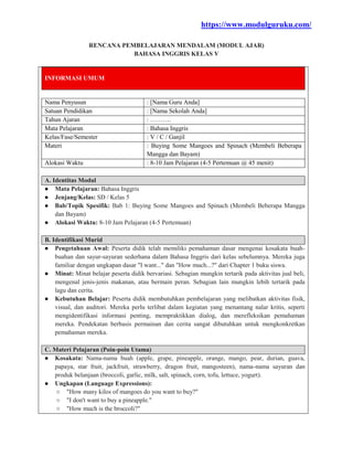 Modul Ajar Deep Learning Bahasa Inggris Kelas 5 Kurikulum Merdeka | PDF