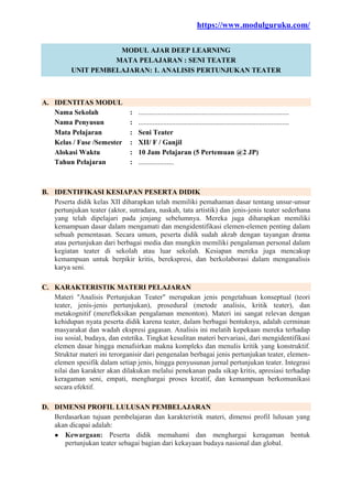Modul Ajar Deep Learning Seni Teater Kelas 12 Kurikulum Merdeka | PDF
