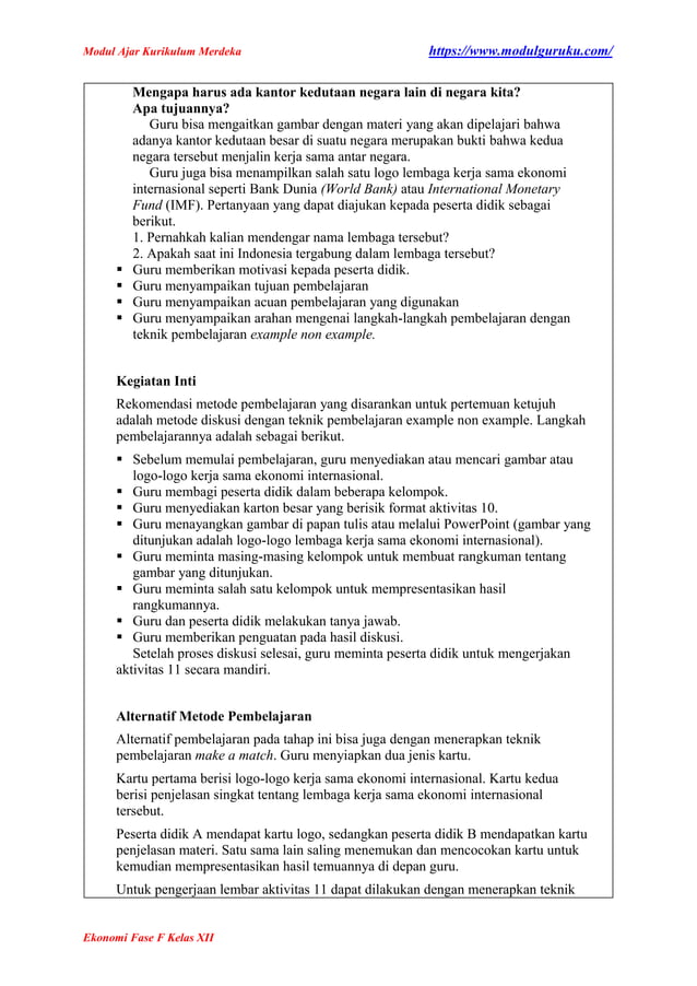 Modul Ajar Ekonomi Kelas 12 Fase F Kurikulum Merdeka | PDF