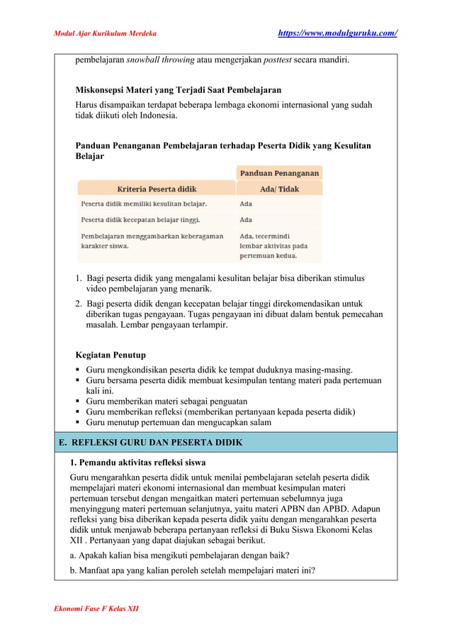 Modul Ajar Ekonomi Kelas 12 Fase F Kurikulum Merdeka | PDF