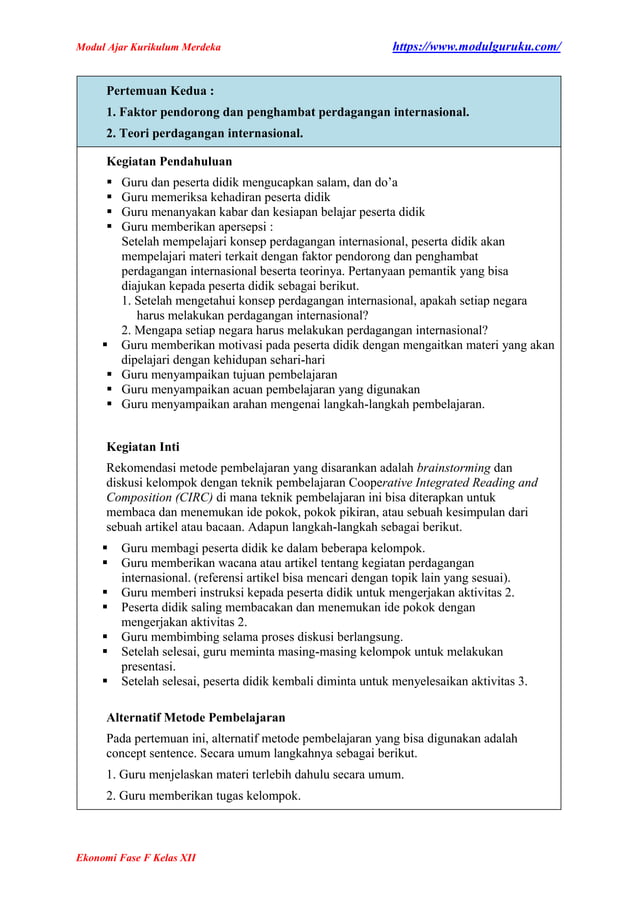 Modul Ajar Ekonomi Kelas 12 Fase F Kurikulum Merdeka | PDF