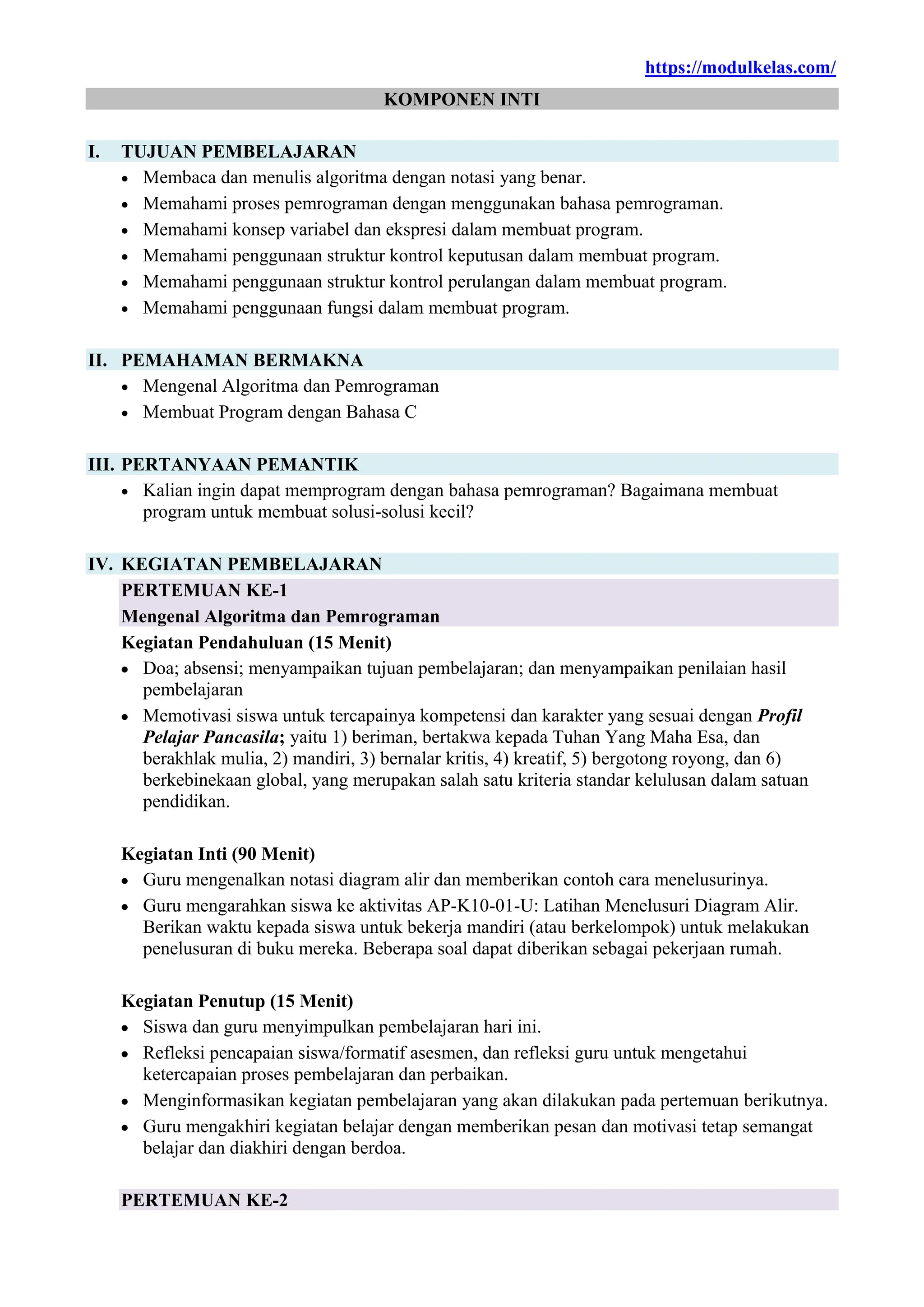 Modul Ajar Informatika Kelas 10 Fase E Kurikulum Merdeka | PDF