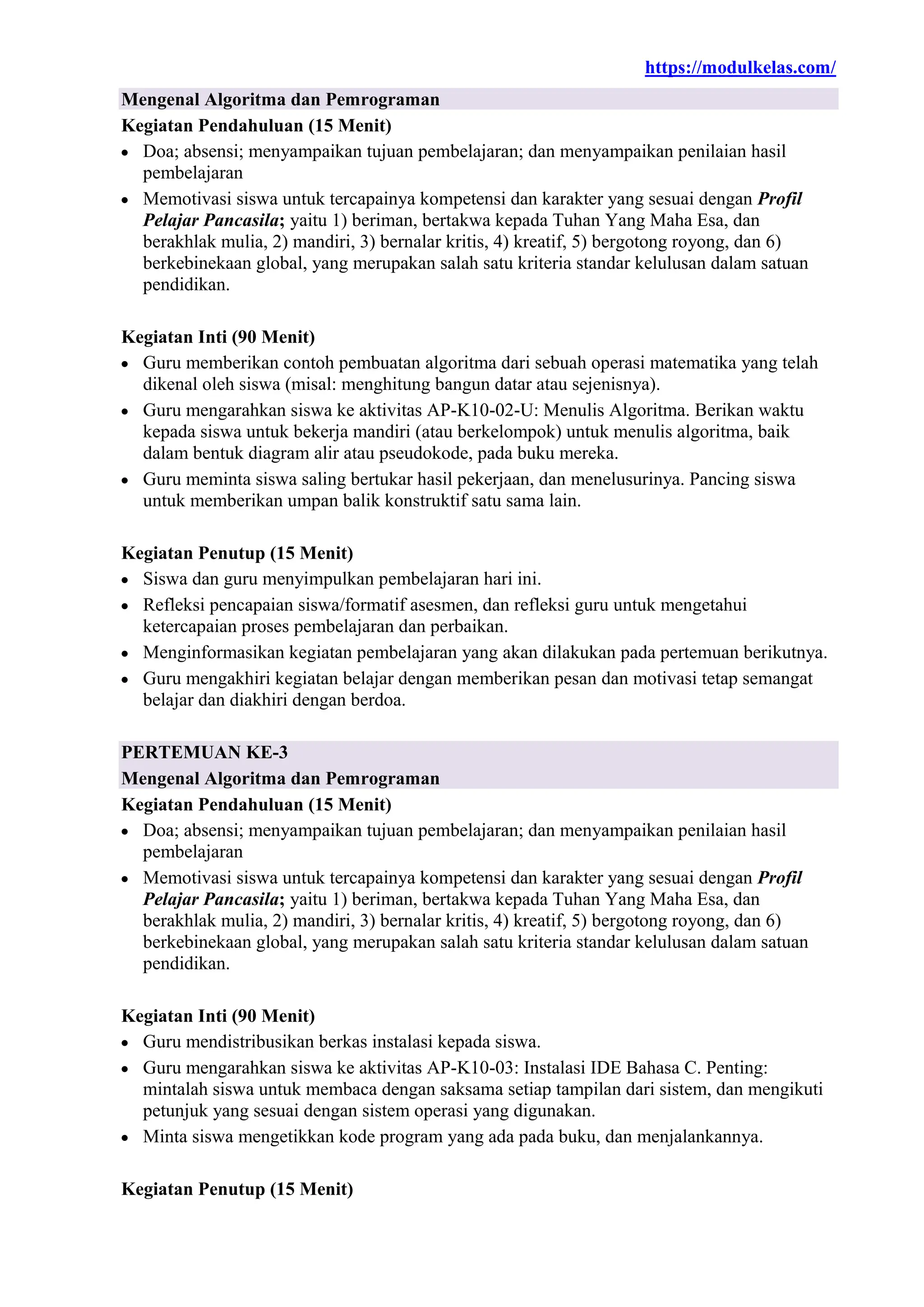 Modul Ajar Informatika Kelas 10 Fase E Kurikulum Merdeka | PDF