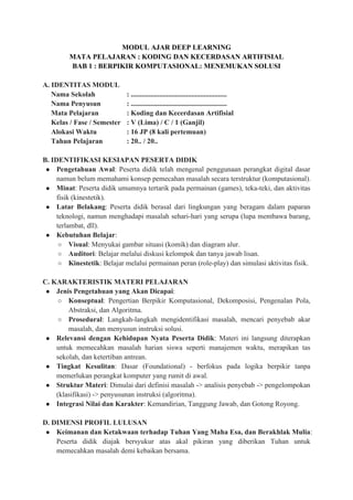 MODUL AJAR KODING KELAS 5 Deep Learning CP 046 2025 | PDF