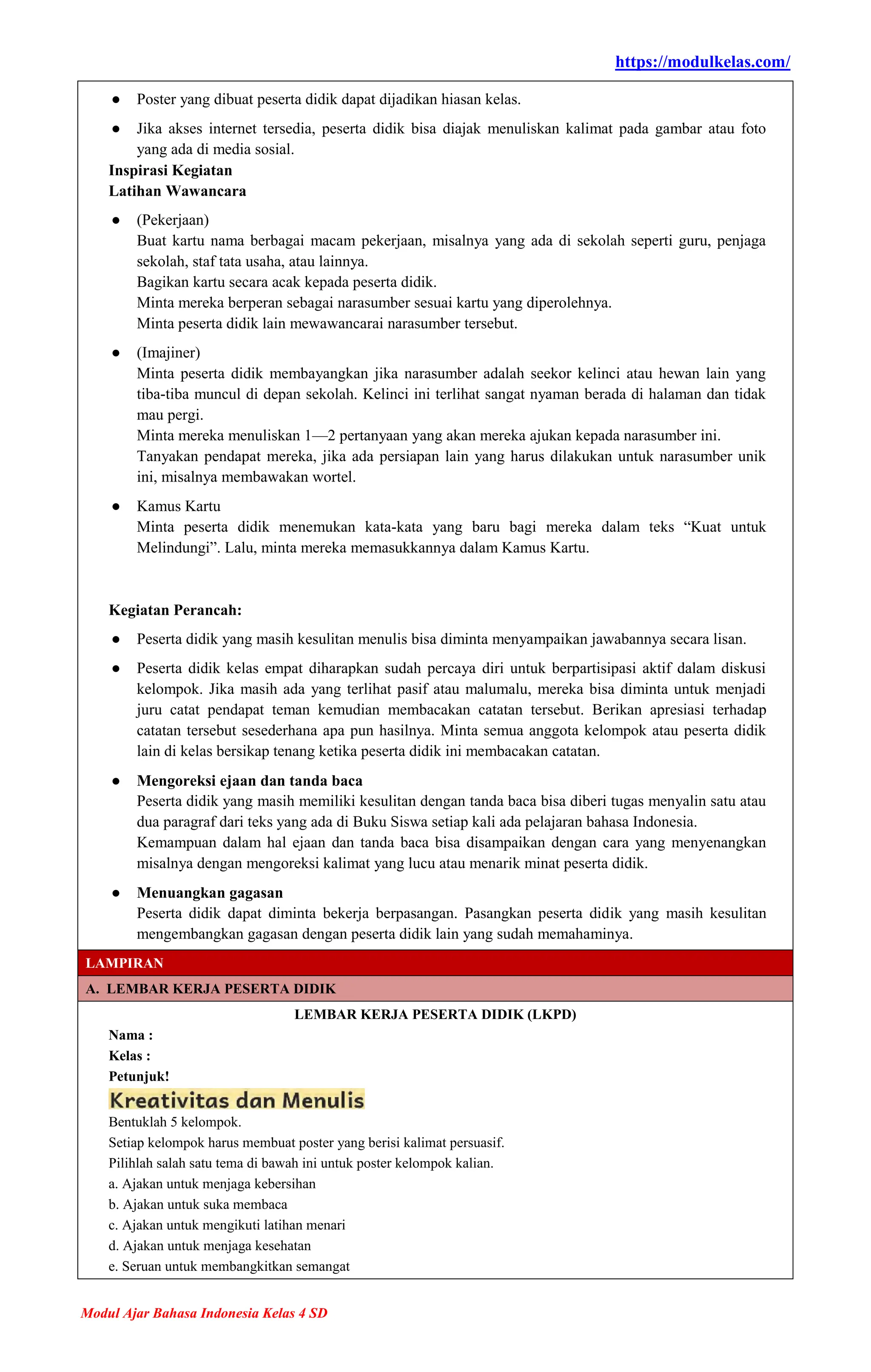 Modul Ajar Bahasa Indonesia Kelas 4 Fase B Kurikulum Merdeka | PDF