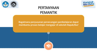 PERTANYAAN
PEMANTIK
Bagaimana penyusunan perancangan pembelajaran dapat
membantu proses belajar mengajar di sekolah Bapak/Ibu?
 