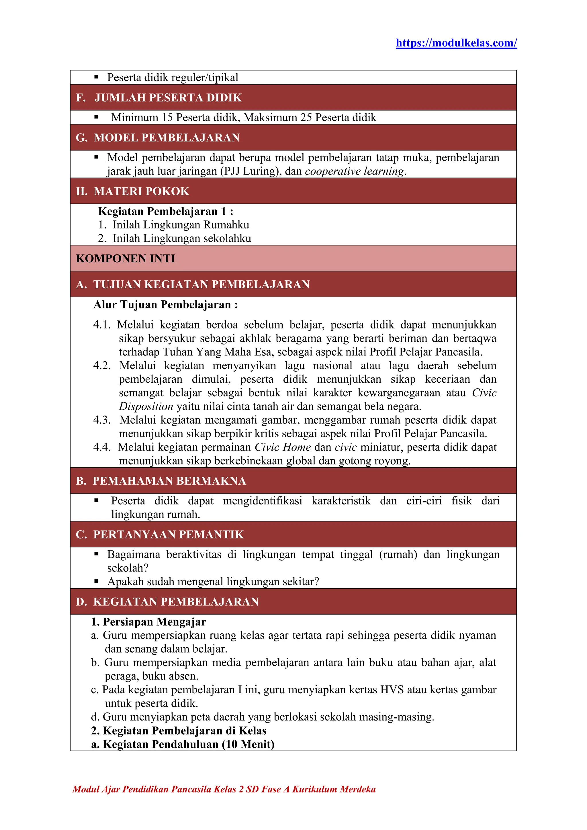 Modul Ajar Pendidikan Pancasila Kelas 2 Fase A Kurikulum Merdeka | PDF