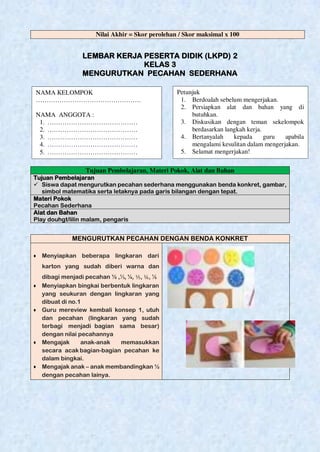 Modul ajar pembelajaran pecahan kelas 3 SD | PDF