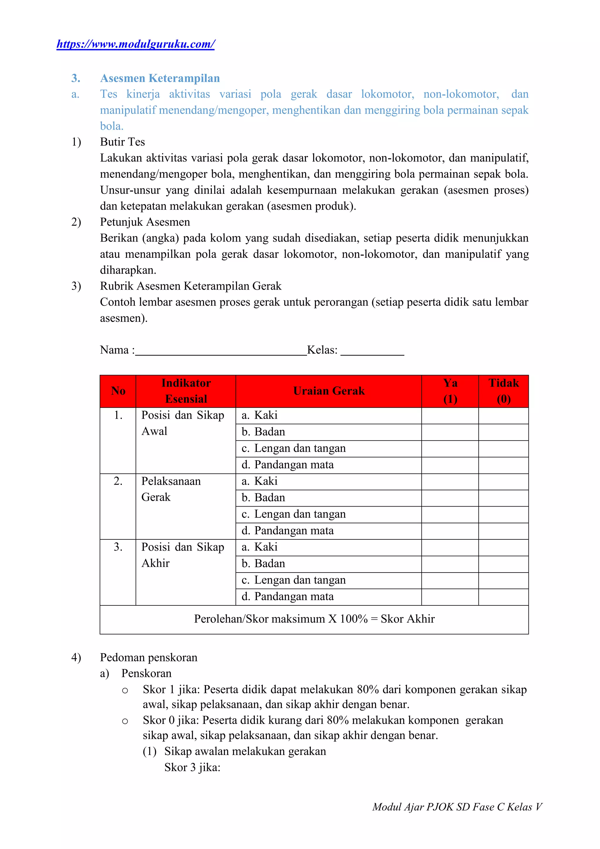 MODUL AJAR PJOK FASE C KELAS 5 KURIKULUM MERDEKA | DOCX