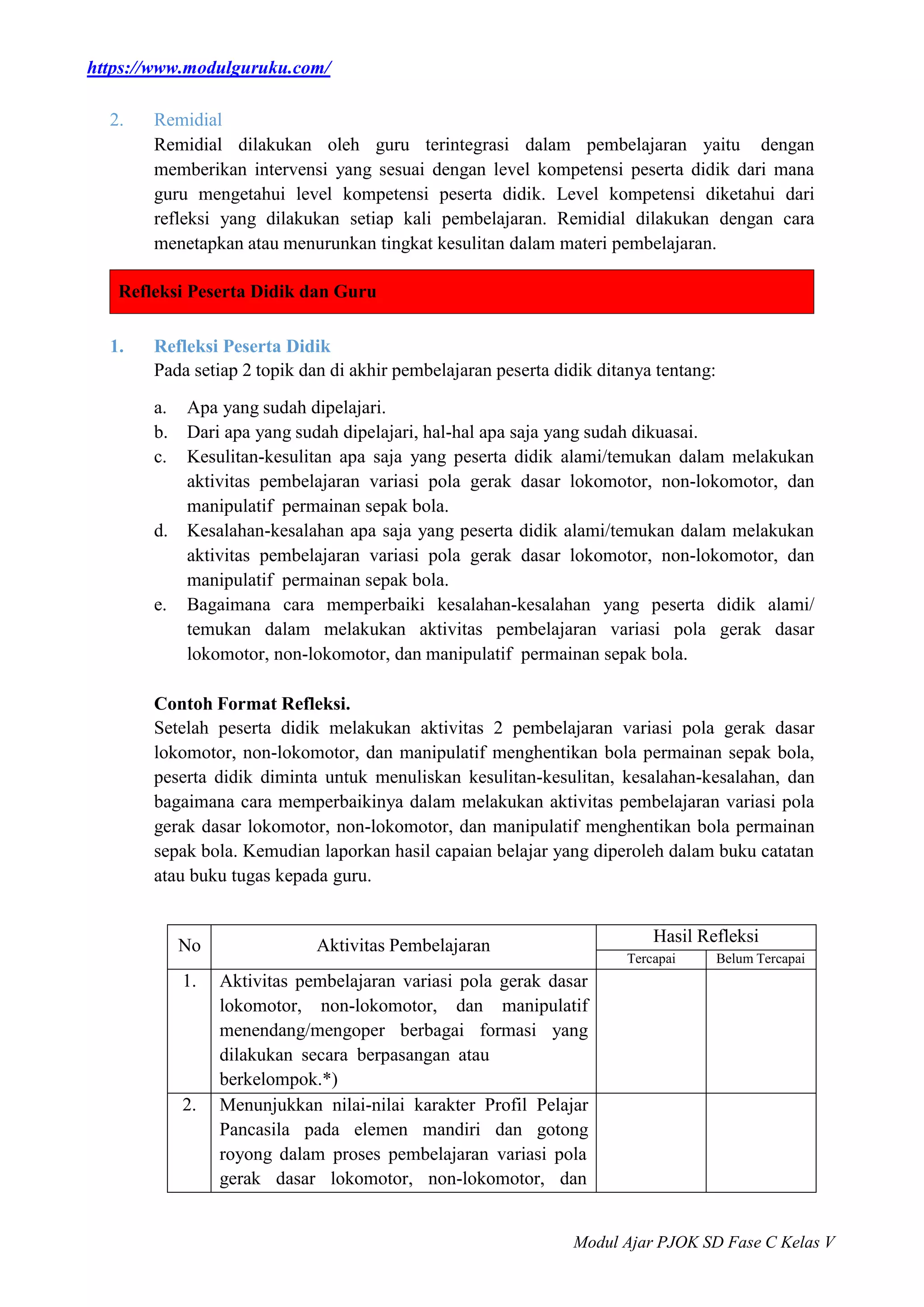 MODUL AJAR PJOK FASE C KELAS 5 KURIKULUM MERDEKA | DOCX